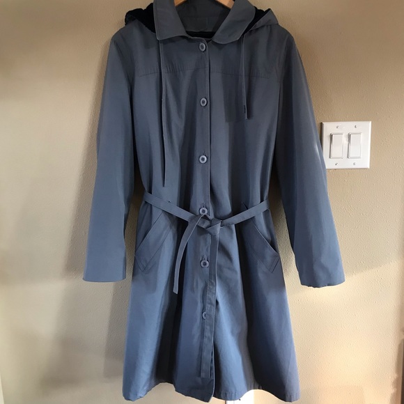 Sold Vtg London Fog Hooded Trench Coat Gray Belted - Picture 7 of 8